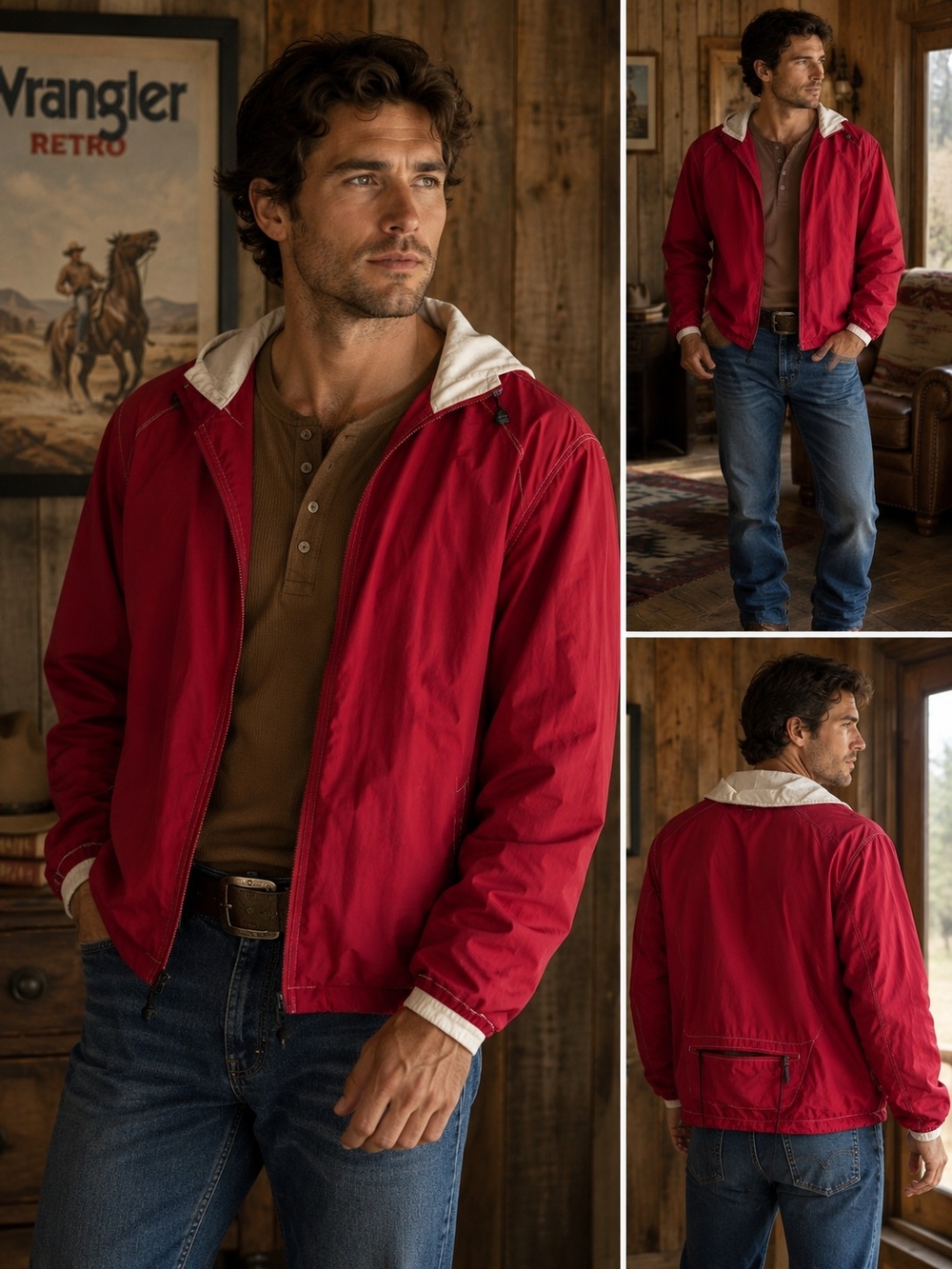 REI Gorpcore Red Windbreaker with Cream Hood Lining